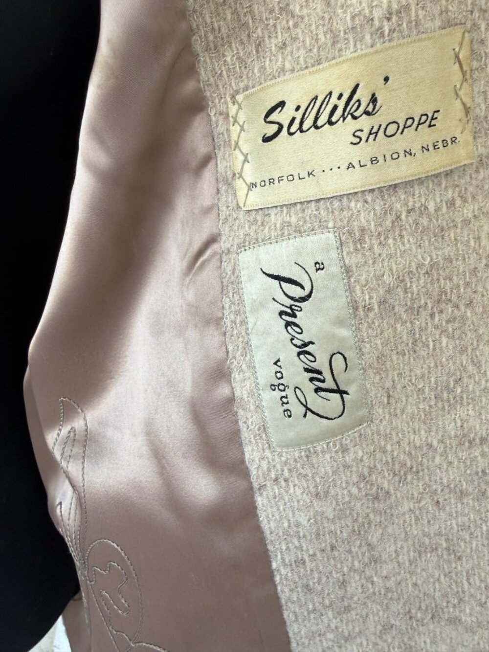Vintage 50s "A Present Vogue" Short Wool Open Overcoat Beige M/L - Picture 12 of 16